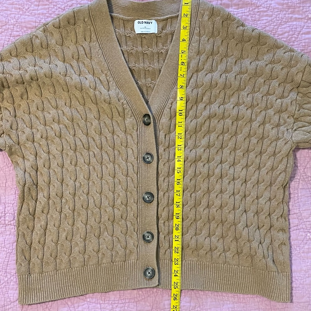 Old Navy Women's Tan Cable Knit Cardigan XL - Picture 6 of 7